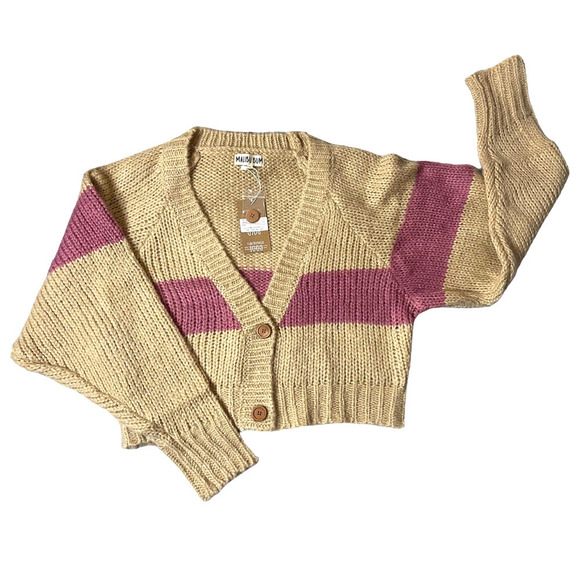 Malibu‎ Bum Womens Colorblock Cardigan Sweater Tan Pink Dolman Sleeves New - Picture 4 of 9